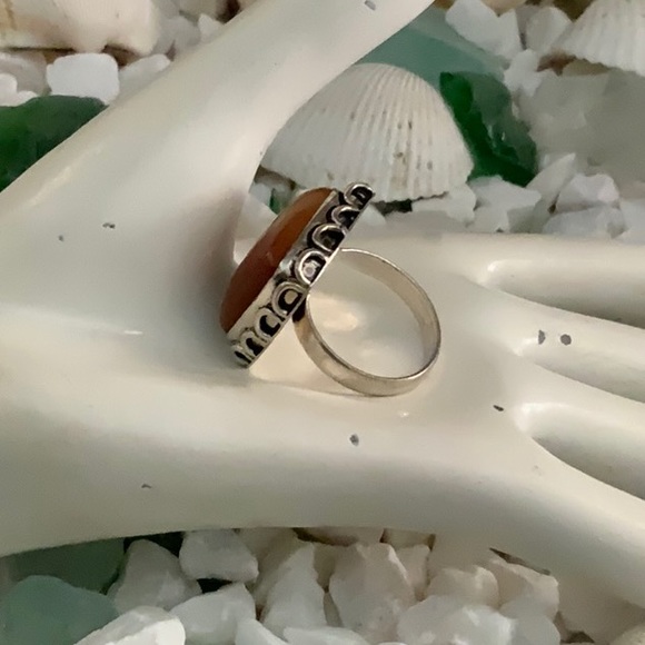 Silver Orange Agate Stone Ring 35 CT - Picture 4 of 5